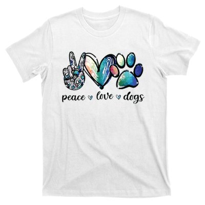 Dog Lover Peace Love Dogs Puppy Paw T-Shirt