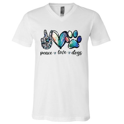 Dog Lover Peace Love Dogs Puppy Paw V-Neck T-Shirt