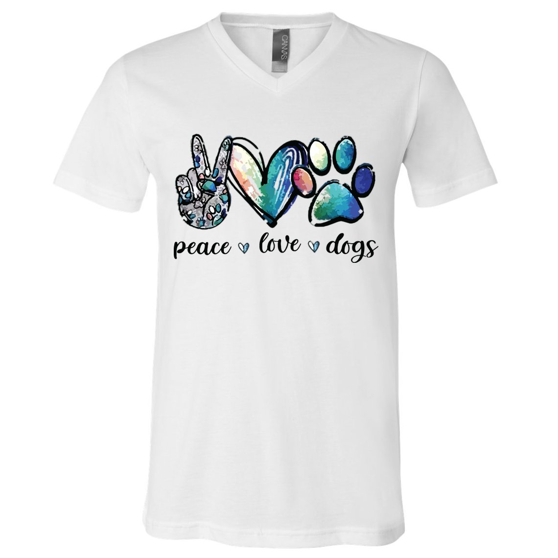 Dog Lover Peace Love Dogs Puppy Paw V-Neck T-Shirt