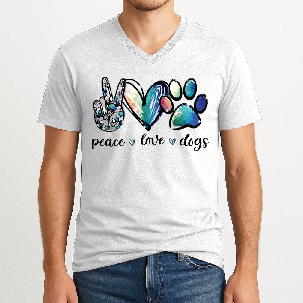 Dog Lover Peace Love Dogs Puppy Paw V-Neck T-Shirt