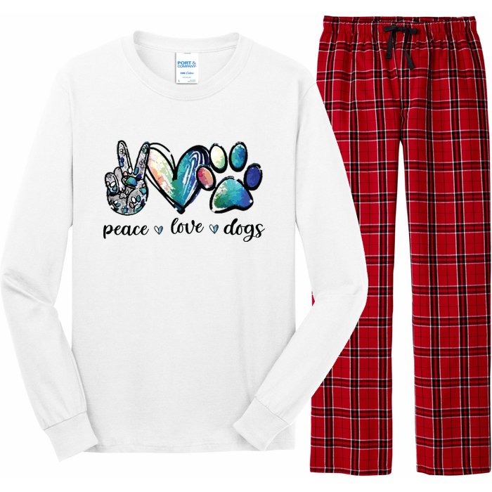 Dog Lover Peace Love Dogs Puppy Paw Long Sleeve Pajama Set