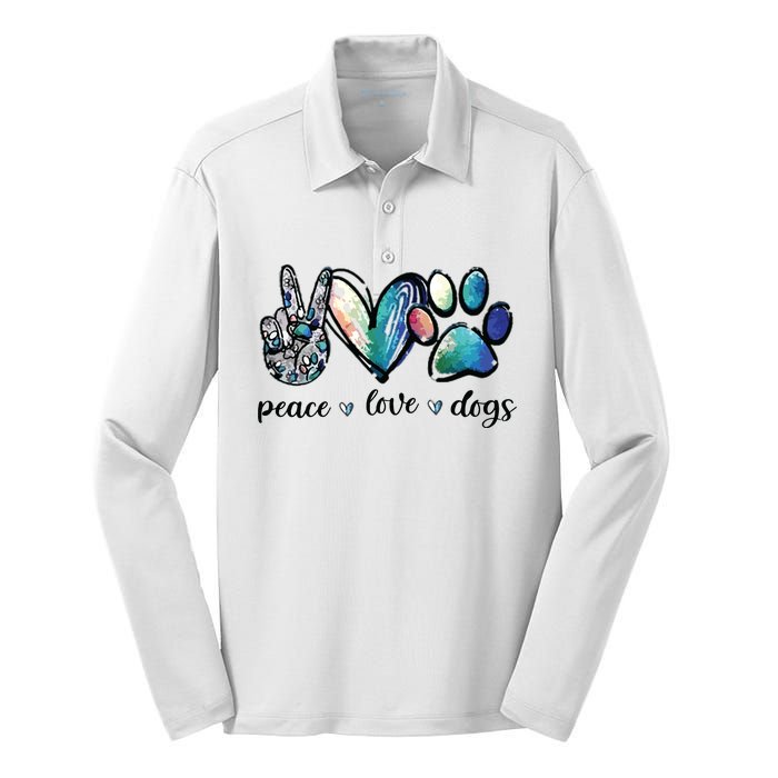 Dog Lover Peace Love Dogs Puppy Paw Silk Touch Performance Long Sleeve Polo