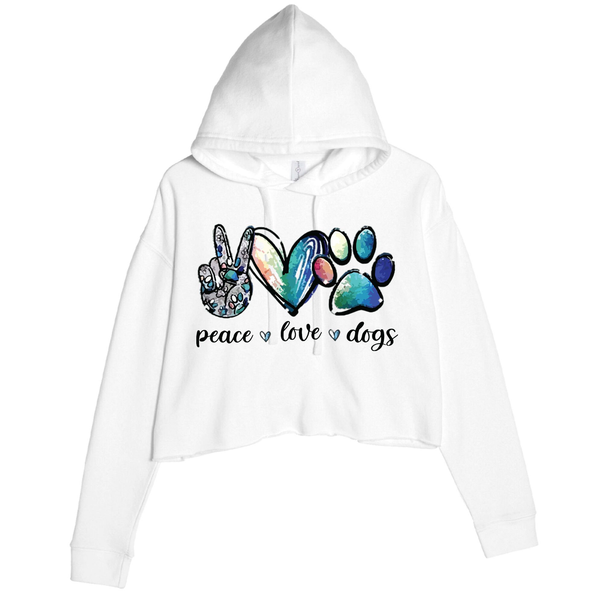 Dog Lover Peace Love Dogs Puppy Paw Crop Fleece Hoodie