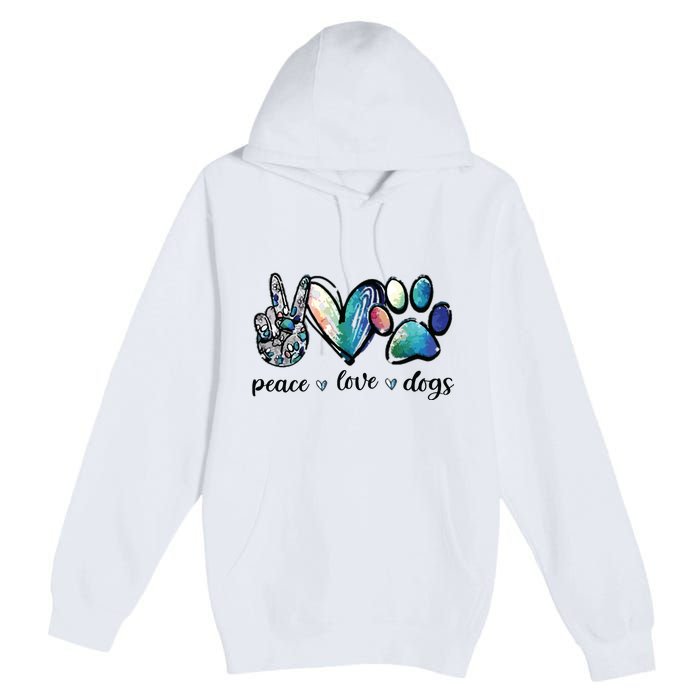 Dog Lover Peace Love Dogs Puppy Paw Premium Pullover Hoodie