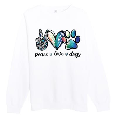 Dog Lover Peace Love Dogs Puppy Paw Premium Crewneck Sweatshirt