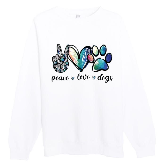 Dog Lover Peace Love Dogs Puppy Paw Premium Crewneck Sweatshirt