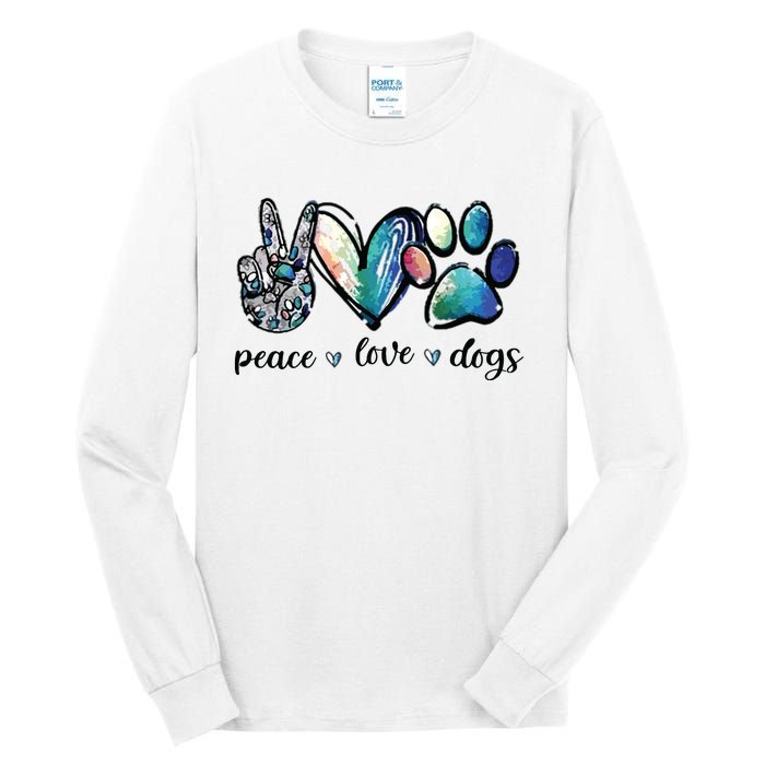 Dog Lover Peace Love Dogs Puppy Paw Tall Long Sleeve T-Shirt