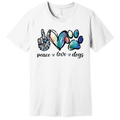 Dog Lover Peace Love Dogs Puppy Paw Premium T-Shirt