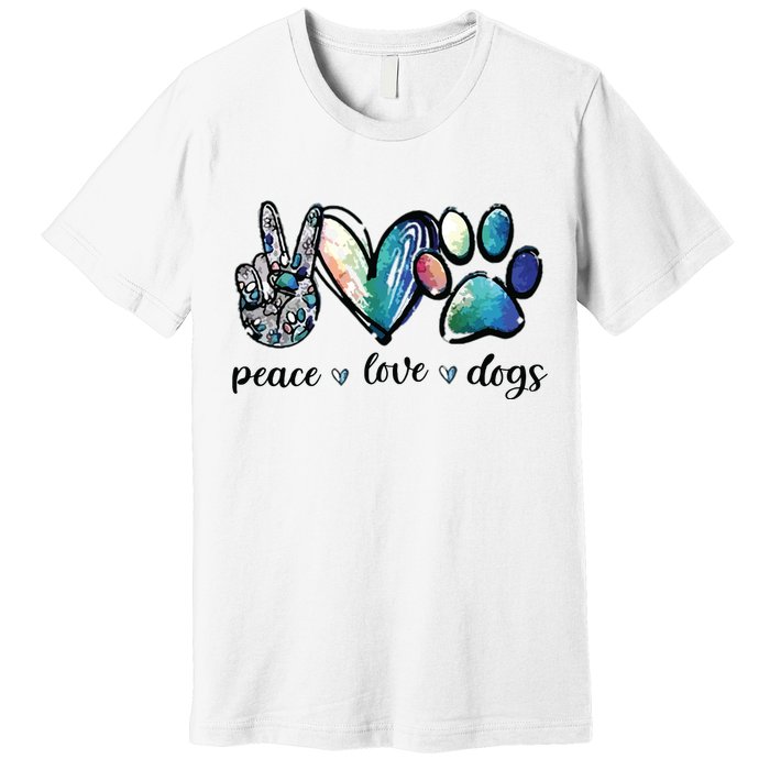 Dog Lover Peace Love Dogs Puppy Paw Premium T-Shirt