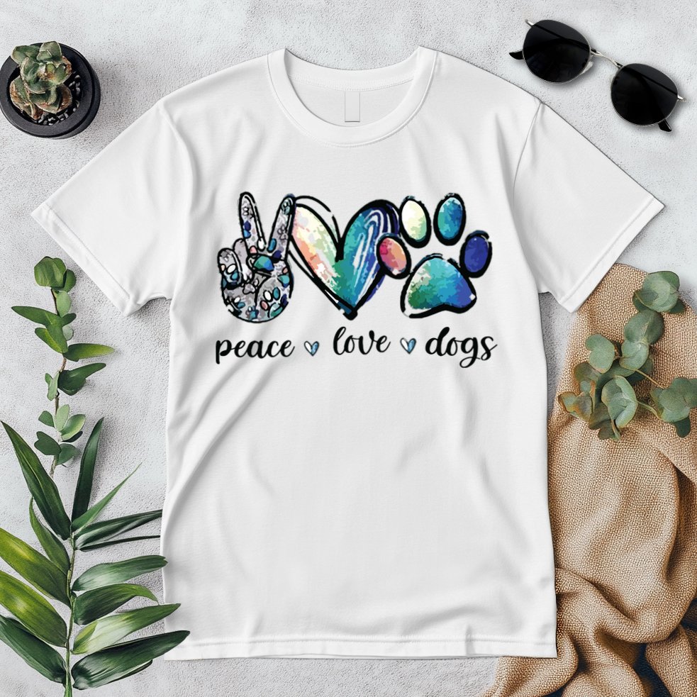 Dog Lover Peace Love Dogs Puppy Paw Premium T-Shirt