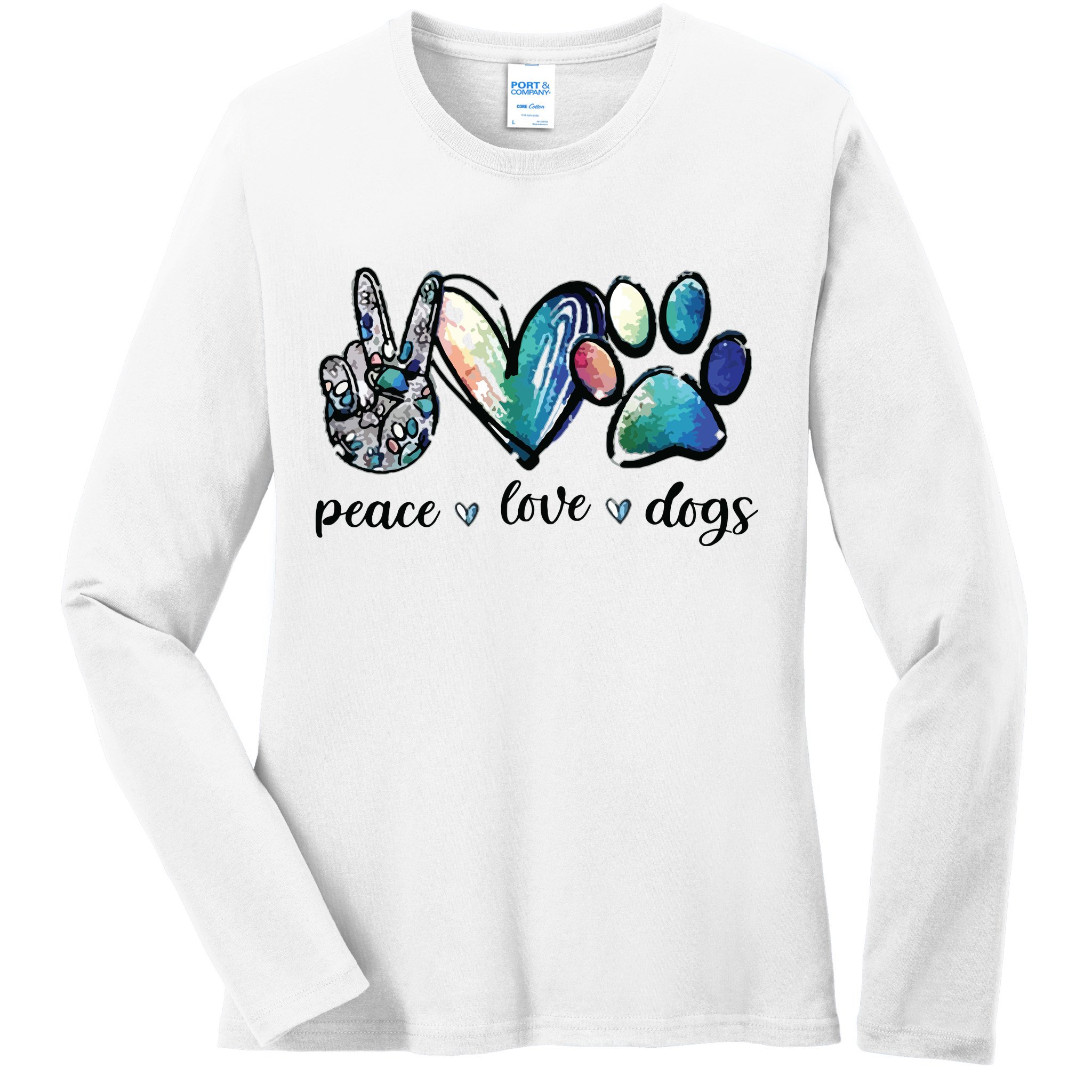 Dog Lover Peace Love Dogs Puppy Paw Ladies Long Sleeve Shirt