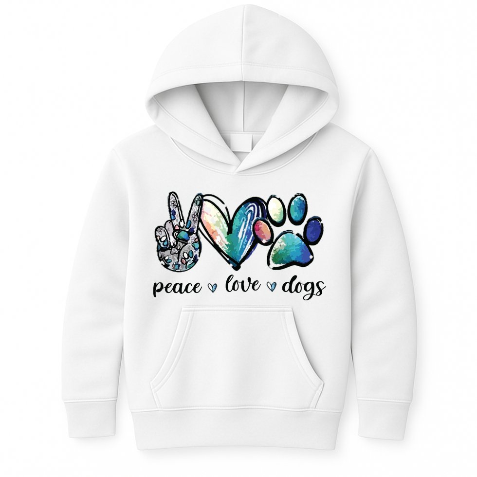 Dog Lover Peace Love Dogs Puppy Paw Kids Hoodie