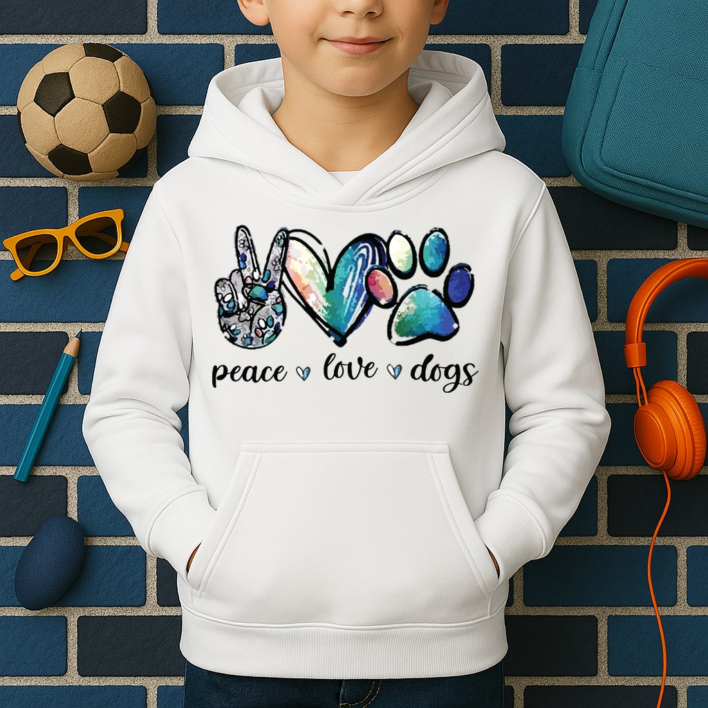 Dog Lover Peace Love Dogs Puppy Paw Kids Hoodie