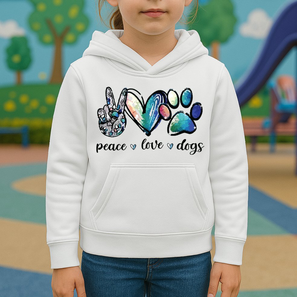Dog Lover Peace Love Dogs Puppy Paw Kids Hoodie