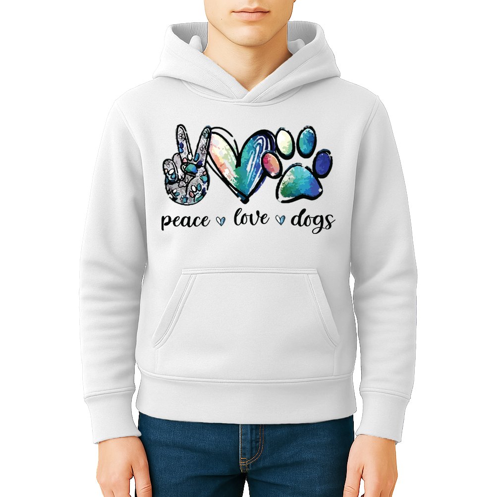 Dog Lover Peace Love Dogs Puppy Paw Kids Hoodie