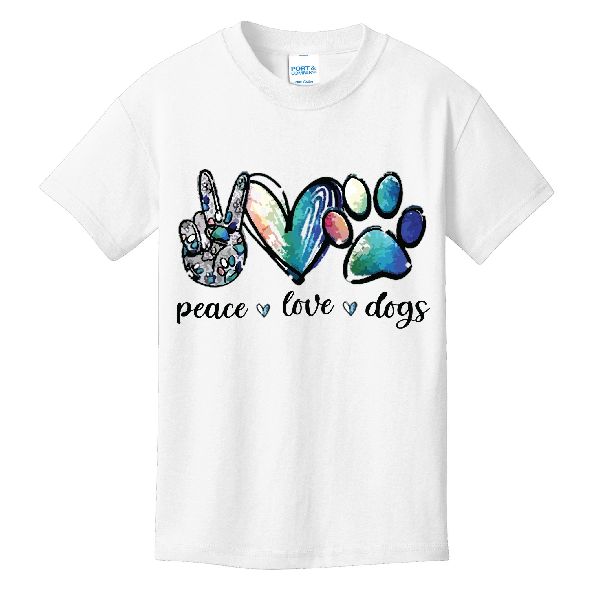 Dog Lover Peace Love Dogs Puppy Paw Kids T-Shirt