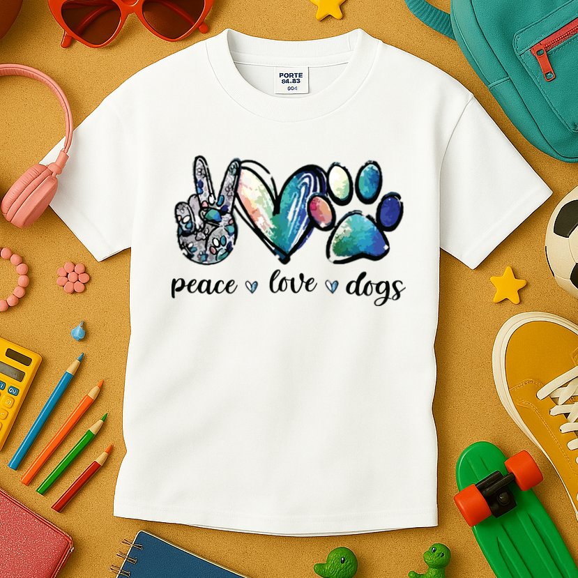 Dog Lover Peace Love Dogs Puppy Paw Kids T-Shirt