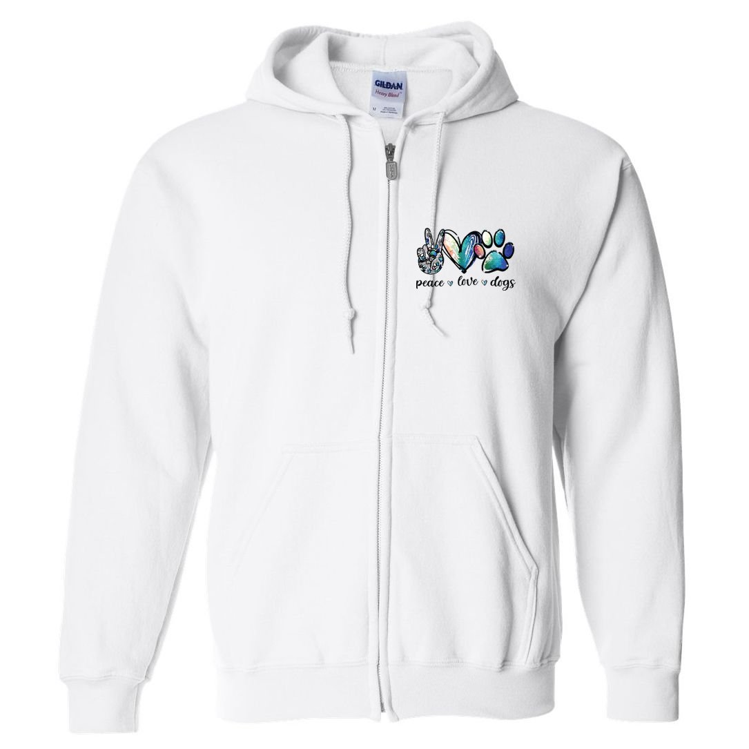 Dog Lover Peace Love Dogs Puppy Paw Full Zip Hoodie