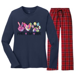 Dog Lover Peace Love Dogs Tie Dye Rescue Puppy Gifts Womens Women's Long Sleeve Flannel Pajama Set 