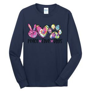 Dog Lover Peace Love Dogs Tie Dye Rescue Puppy Gifts Womens Tall Long Sleeve T-Shirt