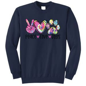 Dog Lover Peace Love Dogs Tie Dye Rescue Puppy Gifts Womens Tall Sweatshirt