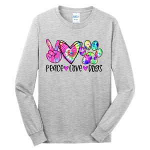 Dog Lover Peace Love Dogs Tie Dye Rescue Puppy Funny Gift Cool Gift Tall Long Sleeve T-Shirt