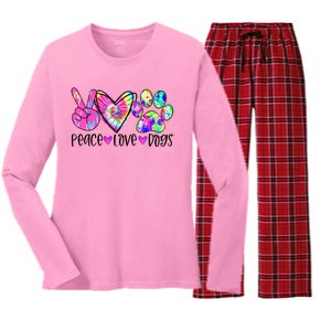 Dog Lover Peace Love Dogs Tie Dye Rescue Puppy Funny Gift Cool Gift Women's Long Sleeve Flannel Pajama Set 