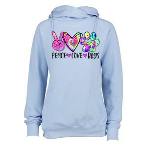 Dog Lover Peace Love Dogs Tie Dye Rescue Puppy Funny Gift Cool Gift Womens Funnel Neck Pullover Hood