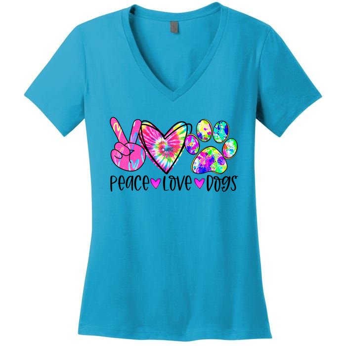 Dog Lover Peace Love Dogs Tie Dye Rescue Puppy Funny Gift Cool Gift Women's V-Neck T-Shirt