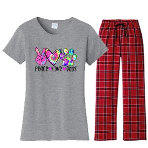 Dog Lover Peace Love Dogs Tie Dye Rescue Puppy Funny Gift Cool Gift Women's Flannel Pajama Set