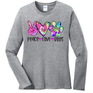 Dog Lover Peace Love Dogs Tie Dye Rescue Puppy Funny Gift Cool Gift Ladies Long Sleeve Shirt