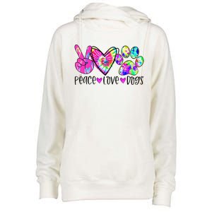 Dog Lover Peace Love Dogs Tie Dye Rescue Puppy Gifts Womens Funnel Neck Pullover Hood