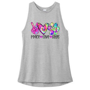 Dog Lover Peace Love Dogs Tie Dye Rescue Puppy Gifts Ladies PosiCharge Tri-Blend Wicking Tank