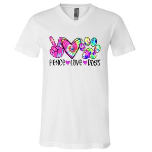 Dog Lover Peace Love Dogs Tie Dye Rescue Puppy Gifts V-Neck T-Shirt