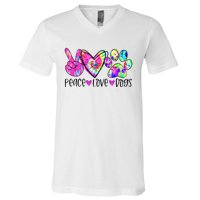 Dog Lover Peace Love Dogs Tie Dye Rescue Puppy Gifts V-Neck T-Shirt