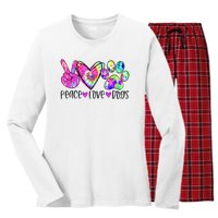 Dog Lover Peace Love Dogs Tie Dye Rescue Puppy Gifts Women's Long Sleeve Flannel Pajama Set 