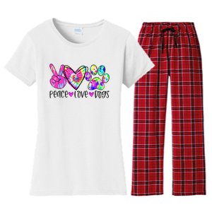 Dog Lover Peace Love Dogs Tie Dye Rescue Puppy Gifts Women's Flannel Pajama Set