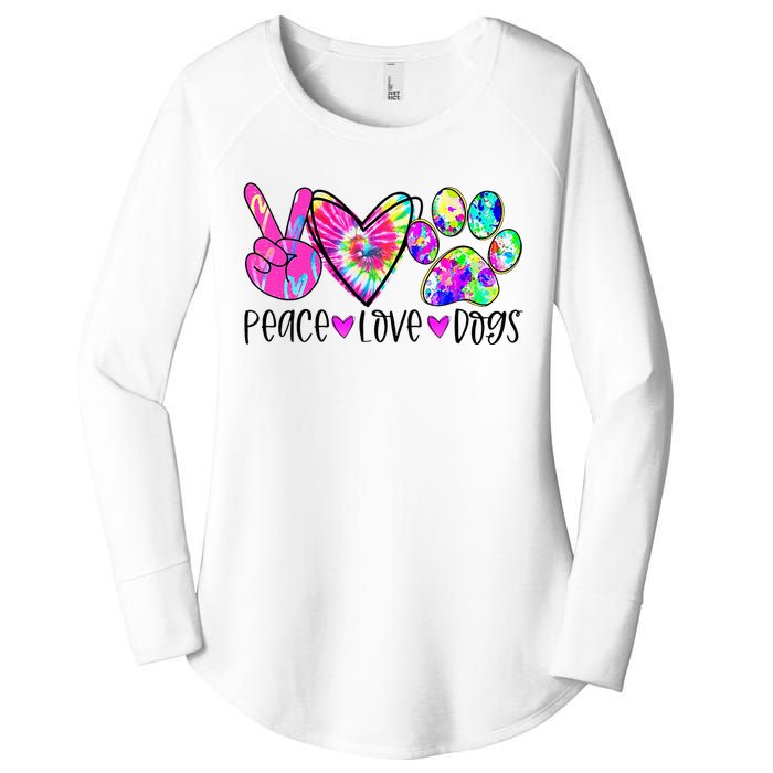 Dog Lover Peace Love Dogs Tie Dye Rescue Puppy Gifts Women's Perfect Tri Tunic Long Sleeve Shirt