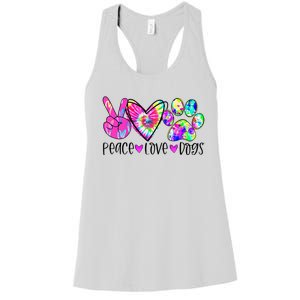 Dog Lover Peace Love Dogs Tie Dye Rescue Puppy Gifts Women's Racerback Tank