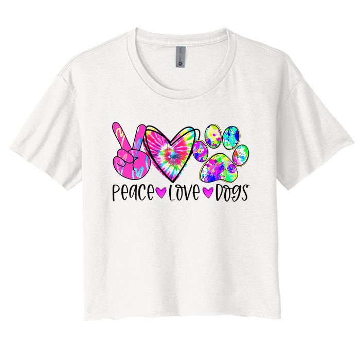 Dog Lover Peace Love Dogs Tie Dye Rescue Puppy Gifts Women's Crop Top Tee