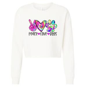 Dog Lover Peace Love Dogs Tie Dye Rescue Puppy Gifts Cropped Pullover Crew