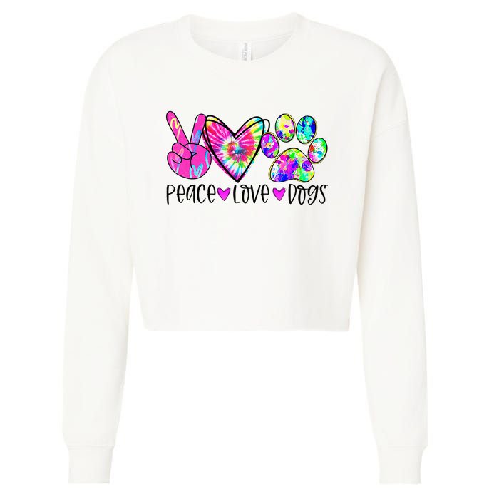 Dog Lover Peace Love Dogs Tie Dye Rescue Puppy Gifts Cropped Pullover Crew