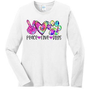 Dog Lover Peace Love Dogs Tie Dye Rescue Puppy Gifts Ladies Long Sleeve Shirt