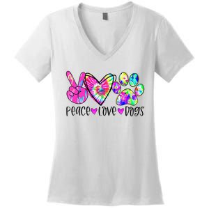 Dog Lover Peace Love Dogs Tie Dye Rescue Puppy Gifts Women's V-Neck T-Shirt