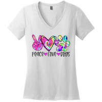 Dog Lover Peace Love Dogs Tie Dye Rescue Puppy Gifts Women's V-Neck T-Shirt