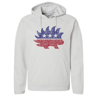 Distressed Libertarian Porcupine Cool Stylized Freedom Performance Fleece Hoodie