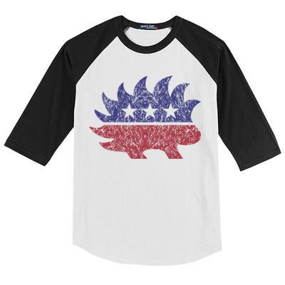 Distressed Libertarian Porcupine Cool Stylized Freedom Kids Colorblock Raglan Jersey