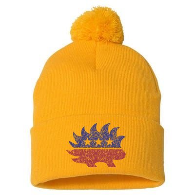 Distressed Libertarian Porcupine Cool Stylized Freedom Pom Pom 12in Knit Beanie
