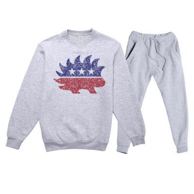 Distressed Libertarian Porcupine Cool Stylized Freedom Premium Crewneck Sweatsuit Set