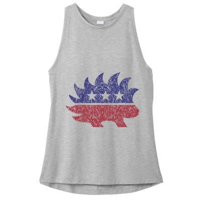 Distressed Libertarian Porcupine Cool Stylized Freedom Ladies PosiCharge Tri-Blend Wicking Tank
